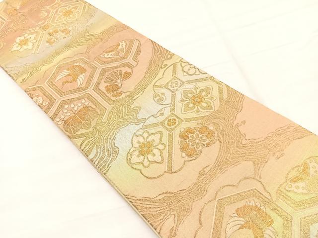 平和屋着物◎六通柄袋帯　唐織　松菱天井花文　金糸　正絹　逸品　BAAX0656hv