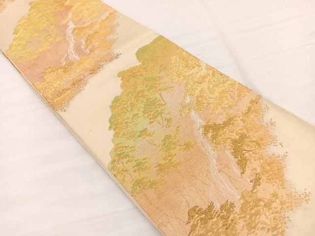 平和屋着物◎六通柄袋帯　唐織　渓流風景文　金糸　正絹　逸品　BAAX0662hv