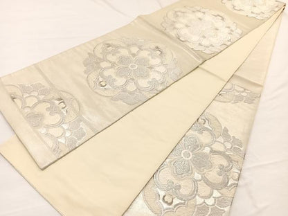 平和屋着物◎六通柄袋帯　唐織　宝相華　銀糸　正絹　逸品　BAAX0663hv