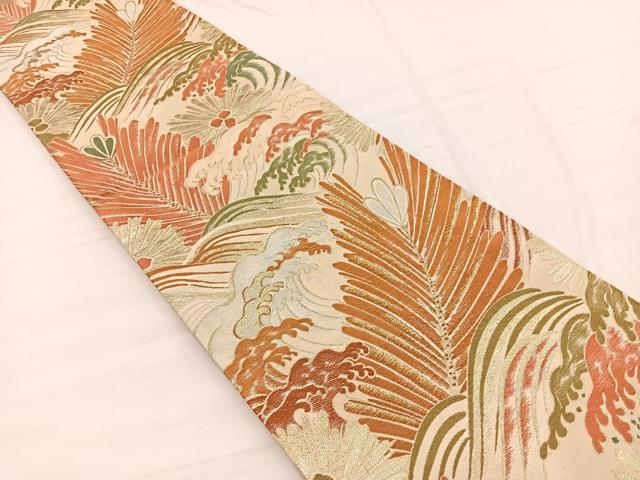 平和屋着物◎六通柄袋帯　唐織　立波松葉文　金銀糸　正絹　逸品　BAAX0664hv