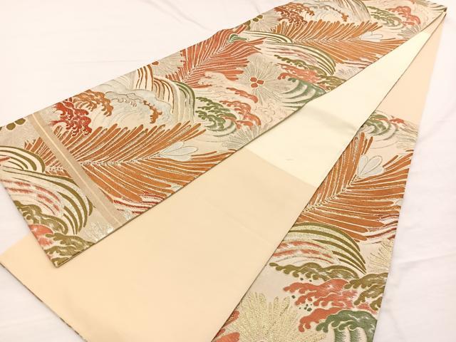 平和屋着物◎六通柄袋帯　唐織　立波松葉文　金銀糸　正絹　逸品　BAAX0664hv