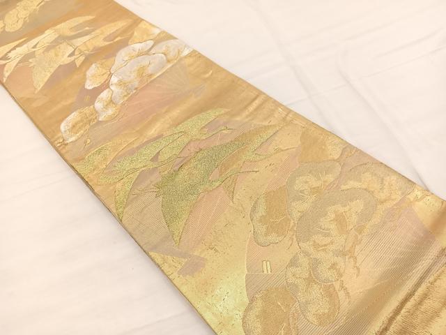 平和屋着物◎六通柄袋帯　扇面松飛鶴文　金銀糸　正絹　逸品　BAAX0665hv
