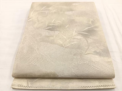 平和屋着物◎六通柄袋帯　立波草葉文　銀糸　正絹　逸品　BAAX0670hv