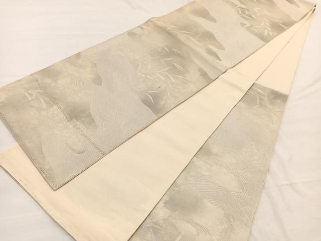 平和屋着物◎六通柄袋帯　立波草葉文　銀糸　正絹　逸品　BAAX0670hv
