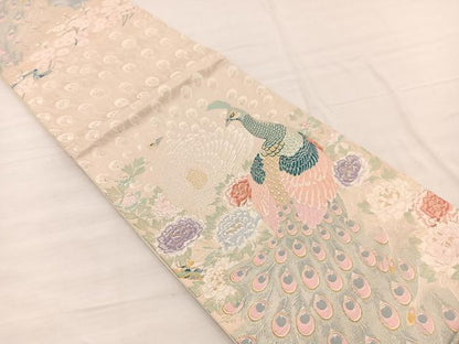 平和屋着物◎六通柄袋帯　唐織　金地孔雀文　金銀糸　正絹　逸品　BAAX0673hv