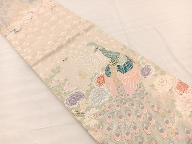 平和屋着物◎六通柄袋帯　唐織　金地孔雀文　金銀糸　正絹　逸品　BAAX0673hv