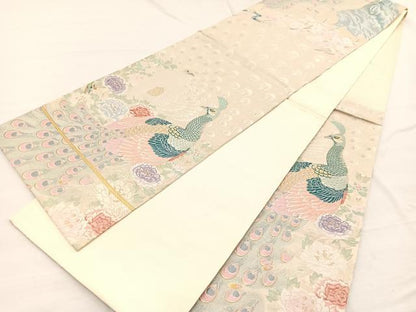 平和屋着物◎六通柄袋帯　唐織　金地孔雀文　金銀糸　正絹　逸品　BAAX0673hv