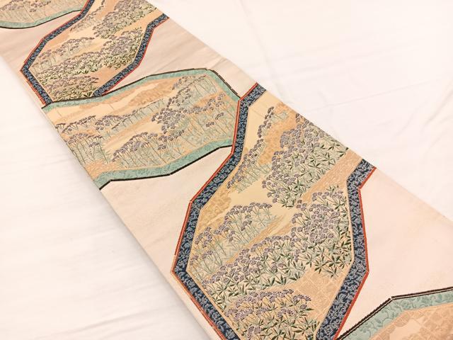 平和屋着物◎六通柄袋帯　屏風花文　金銀糸　正絹　逸品　BAAX0678hv