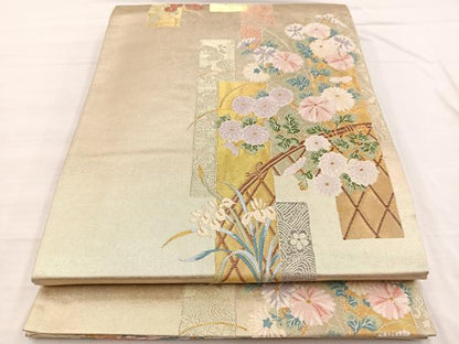 平和屋着物◎六通柄袋帯　唐織　花幻想　丹冊情景　金糸　正絹　逸品　BAAX0684hv