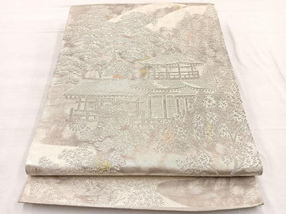 平和屋着物◎六通柄袋帯　古京錦　風景文　銀糸　二重引箔　正絹　逸品　BAAX0687hv
