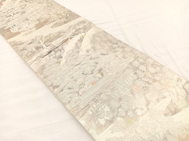 平和屋着物◎六通柄袋帯　古京錦　風景文　銀糸　二重引箔　正絹　逸品　BAAX0687hv