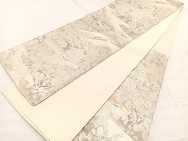平和屋着物◎六通柄袋帯　古京錦　風景文　銀糸　二重引箔　正絹　逸品　BAAX0687hv