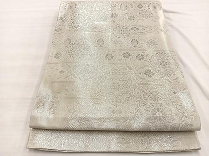 平和屋着物◎佐賀錦　六通柄袋帯　宝相華横段花文　銀糸　正絹　逸品　BAAX0689hv