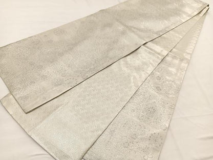 平和屋着物◎佐賀錦　六通柄袋帯　宝相華横段花文　銀糸　正絹　逸品　BAAX0689hv