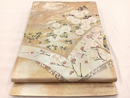 平和屋着物◎太鼓柄袋帯　唐織　飛鶴流水花文　金糸　引箔　正絹　逸品　BAAX0690hv