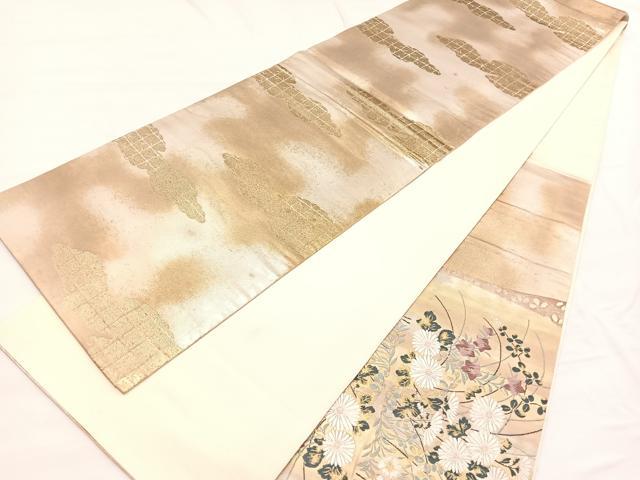 平和屋着物◎太鼓柄袋帯　唐織　飛鶴流水花文　金糸　引箔　正絹　逸品　BAAX0690hv