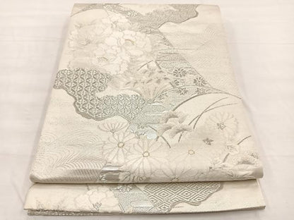 平和屋着物◎六通柄袋帯　唐織　重山花文　金銀糸　正絹　逸品　BAAX0692hv