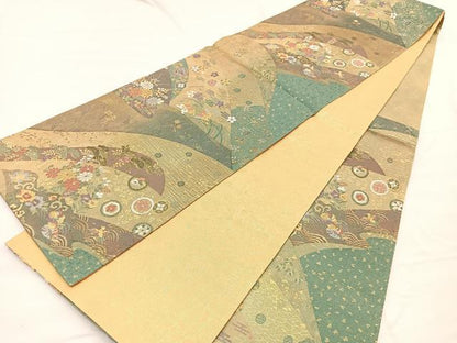 平和屋着物◎佐賀錦 六通柄袋帯 鴛鴦花蝶文 金銀糸 正絹 逸品 未使用 BAAX0695hv