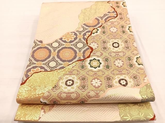 平和屋着物◎六通柄袋帯　唐織　道長古錦文　金糸　正絹　逸品　BAAX0696hv