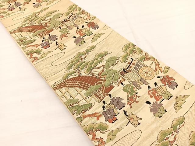 平和屋着物◎六通柄袋帯　唐織　人物風景文　金糸　正絹　逸品　BAAX0702hv