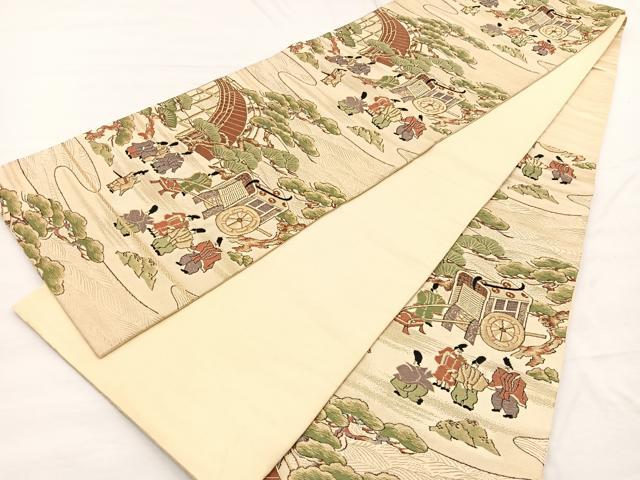 平和屋着物◎六通柄袋帯　唐織　人物風景文　金糸　正絹　逸品　BAAX0702hv
