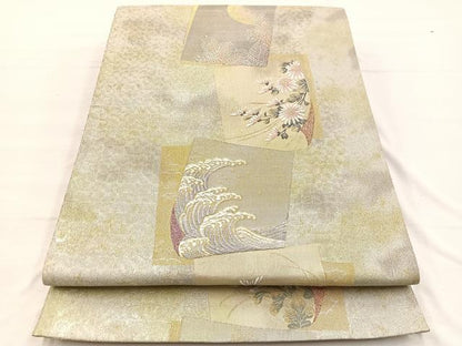 平和屋着物◎六通柄袋帯　唐織　献上色紙文様　金銀糸　正絹　逸品　BAAX0710hv