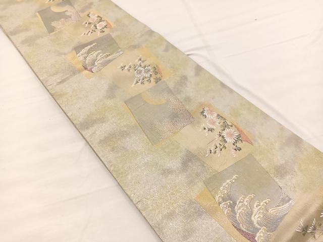 平和屋着物◎六通柄袋帯　唐織　献上色紙文様　金銀糸　正絹　逸品　BAAX0710hv
