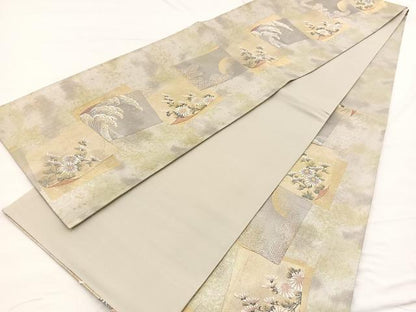 平和屋着物◎六通柄袋帯　唐織　献上色紙文様　金銀糸　正絹　逸品　BAAX0710hv