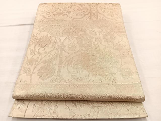 平和屋着物◎六通柄袋帯　錦繍　ふくれ織　花鳥唐草文　金糸　正絹　逸品　BAAX0721hv