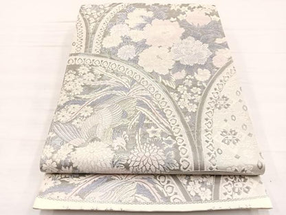 平和屋着物◎六通柄袋帯　清香精繍文　プラチナ箔　正絹　逸品　BAAX0724hv