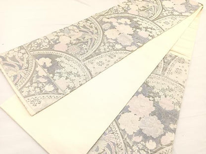 平和屋着物◎六通柄袋帯　清香精繍文　プラチナ箔　正絹　逸品　BAAX0724hv