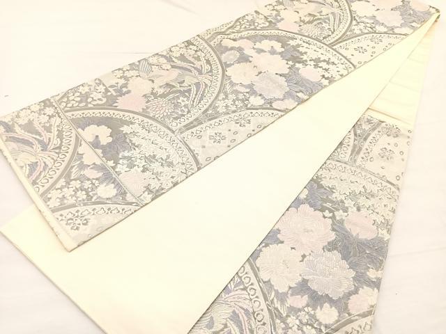 平和屋着物◎六通柄袋帯　清香精繍文　プラチナ箔　正絹　逸品　BAAX0724hv