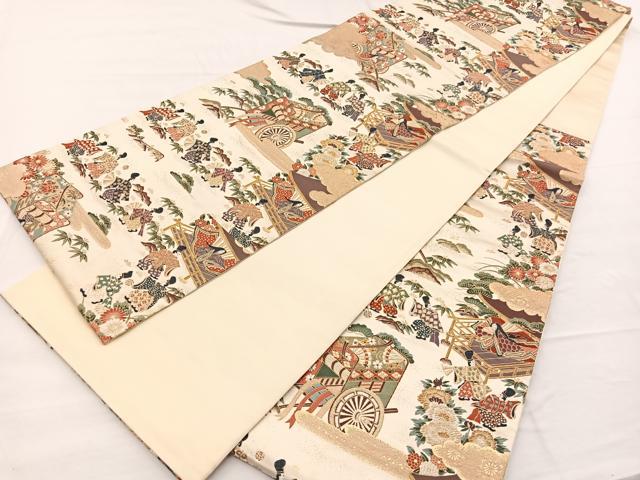 平和屋着物◎六通柄袋帯　唐織　清薫雲取雅遊文　金糸　正絹　逸品　BAAX0729hv