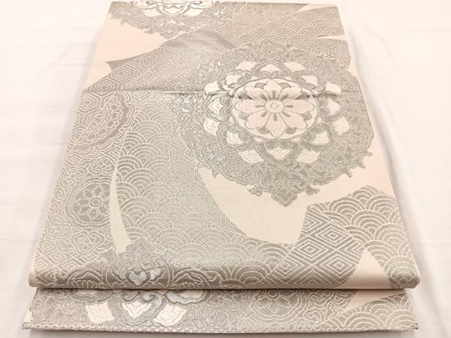 平和屋着物◎六通柄　本袋帯　正倉院束ね熨斗文　純プラチナ箔　正絹　逸品　BAAX0730hv