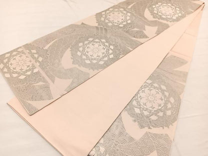 平和屋着物◎六通柄　本袋帯　正倉院束ね熨斗文　純プラチナ箔　正絹　逸品　BAAX0730hv