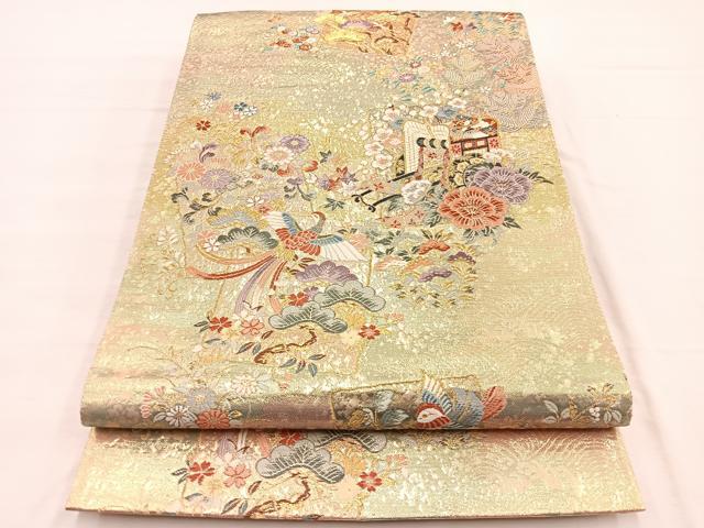 平和屋着物◎六通柄袋帯　唐織　御所車鳳凰文　金糸　正絹　逸品　BAAX0732hv