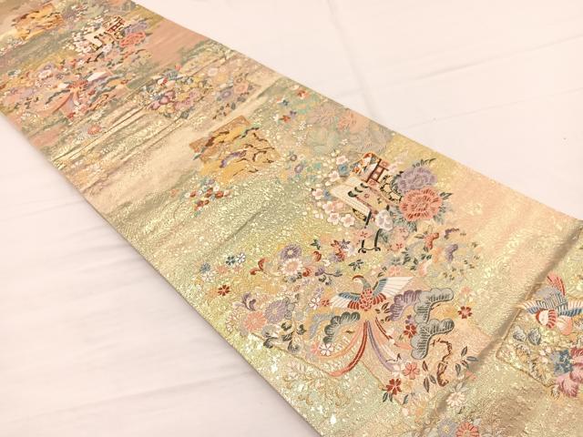 平和屋着物◎六通柄袋帯　唐織　御所車鳳凰文　金糸　正絹　逸品　BAAX0732hv