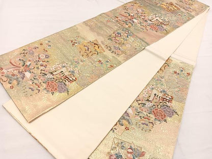 平和屋着物◎六通柄袋帯　唐織　御所車鳳凰文　金糸　正絹　逸品　BAAX0732hv