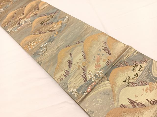 平和屋着物◎六通柄袋帯　唐織　重山流水花文　金糸　正絹　逸品　BAAX0735hv
