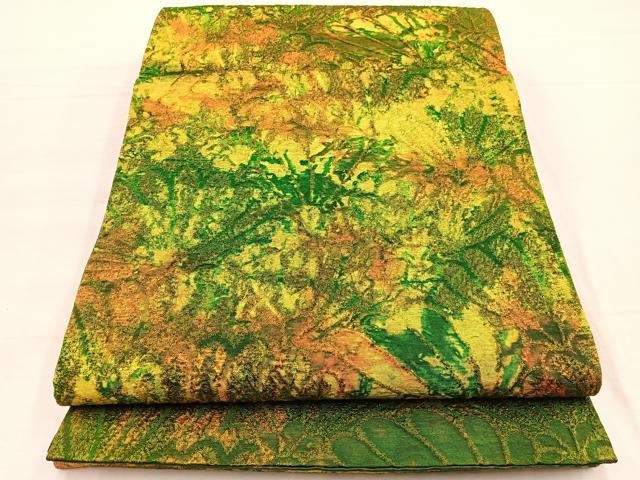 平和屋着物◎全通柄袋帯　ふくれ織　花青海波　金糸　正絹　逸品　BAAX0736hv