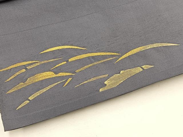 平和屋着物●太鼓柄袋帯　すくい織　椿芝草文　金糸　正絹　逸品　BAAX0743hv