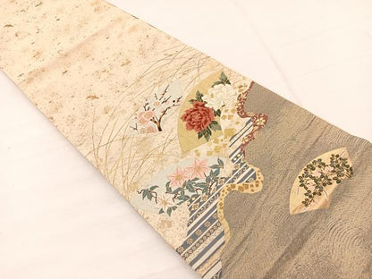 平和屋着物◎六通柄袋帯　唐織　地紙花文　金糸　正絹　逸品　BAAX0744hv
