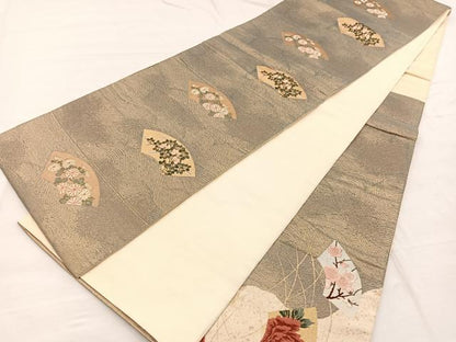 平和屋着物◎六通柄袋帯　唐織　地紙花文　金糸　正絹　逸品　BAAX0744hv