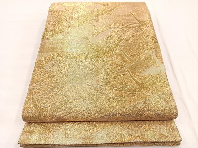 平和屋着物◎佐賀錦　六通柄袋帯　立波飛鶴文　金糸　正絹　逸品　BAAX0749hv