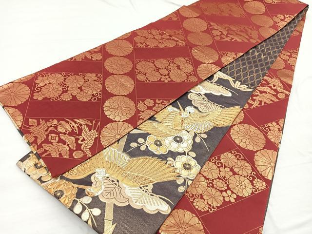平和屋着物◎両面　六通柄袋帯　唐織　飛鶴松竹梅　金銀糸　正絹　逸品　BAAX0750hv