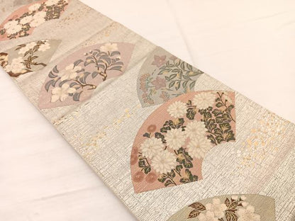 平和屋着物◎六通柄袋帯　扇面花弁図　金銀糸　正絹　逸品　BAAX0754hv