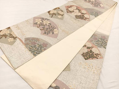 平和屋着物◎六通柄袋帯　扇面花弁図　金銀糸　正絹　逸品　BAAX0754hv
