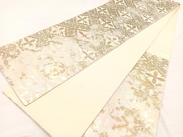平和屋着物◎西陣　服部織物謹製　六通柄袋帯　こはく錦　花菱文　銀糸　正絹　逸品　BAAX0755hv