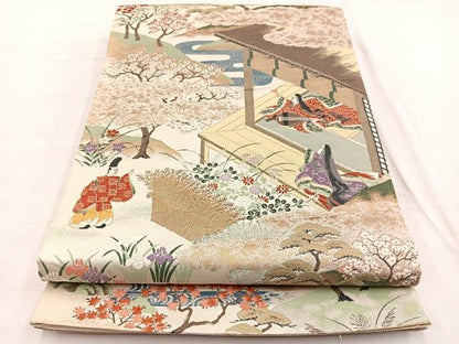 平和屋着物◎六通柄袋帯　唐織　王朝之春秋　金糸　正絹　逸品　BAAX0765hv