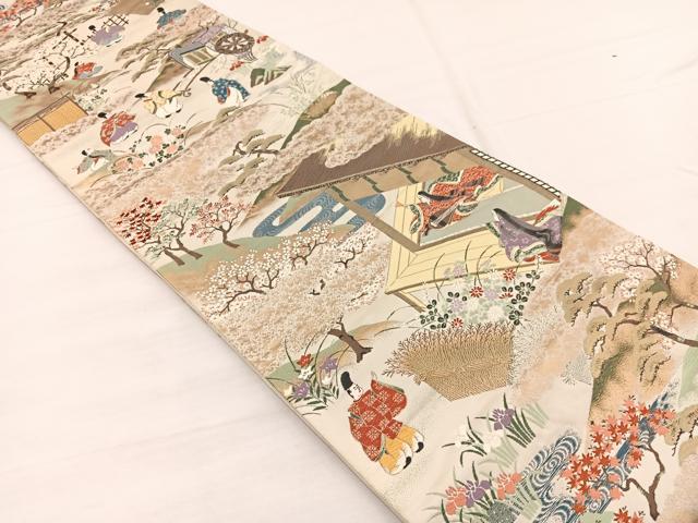 平和屋着物◎六通柄袋帯　唐織　王朝之春秋　金糸　正絹　逸品　BAAX0765hv